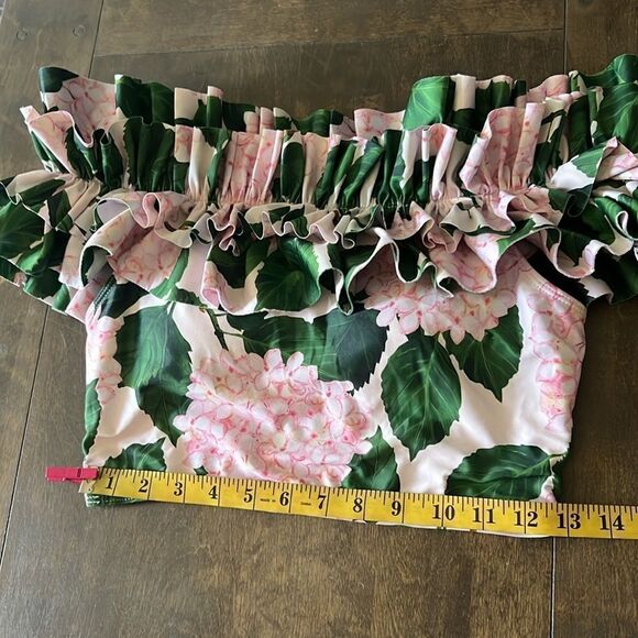 New Green Floral Print Beach Long Maxi Skirt Resort Casual Romantic Ruffle Top - Picture 12 of 16